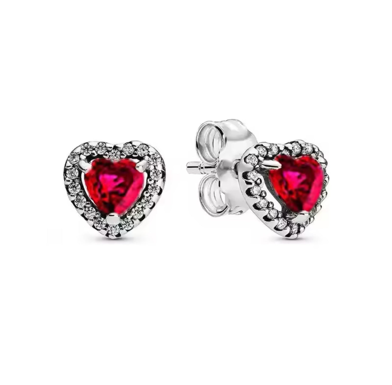 Silver Red Heart Earrings