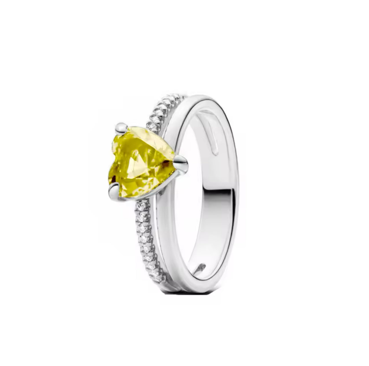 Silver Yellow Heart Two Band Ring