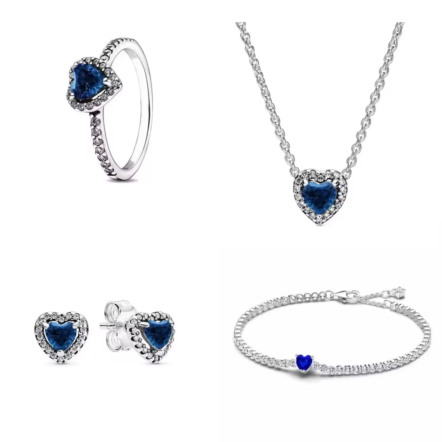 Silver Blue Heart Jewellery Set