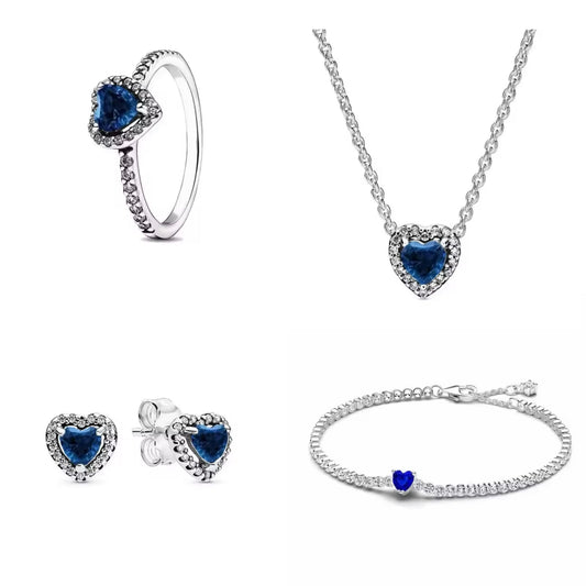 Silver Blue Heart Jewellery Set