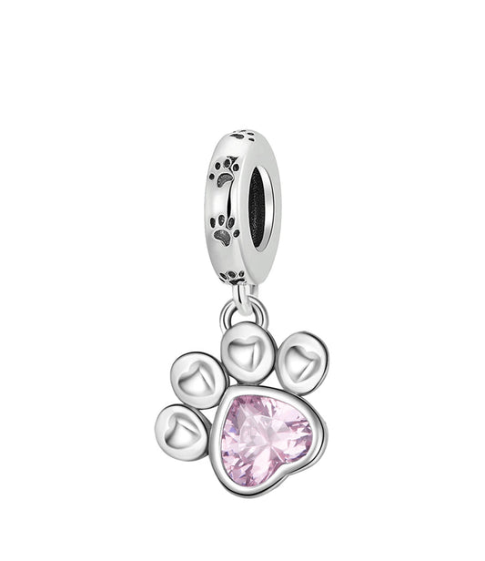 Silver Pink Paw Charm
