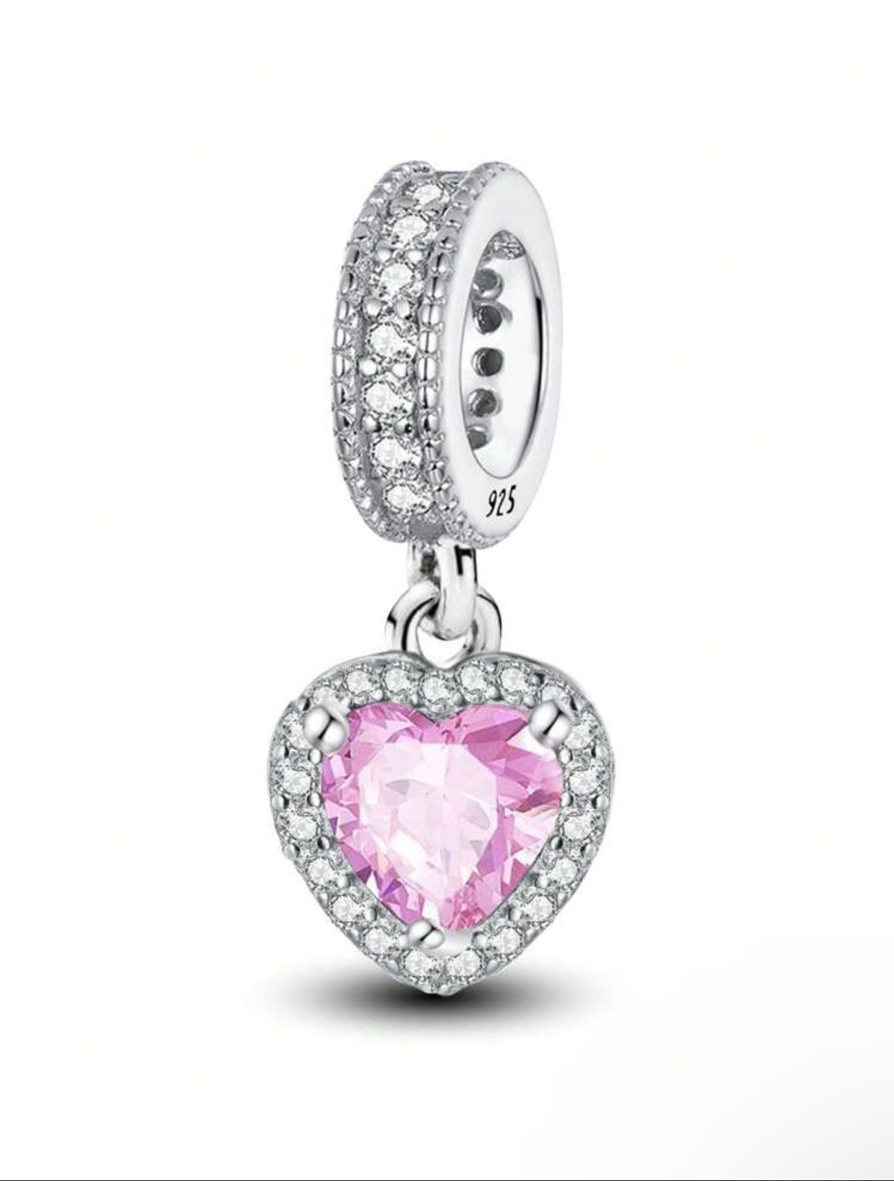 Silver Pink Heart Charm