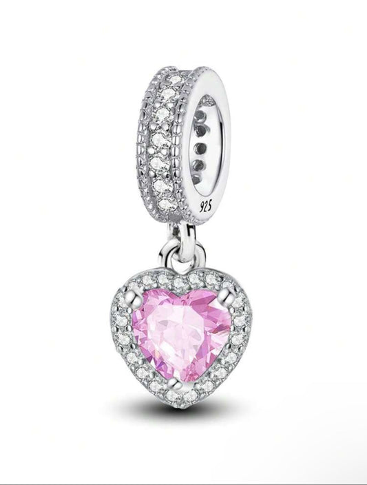 Silver Pink Heart Charm