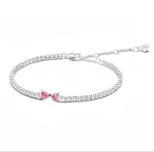 Silver Pink Bow Bracelet