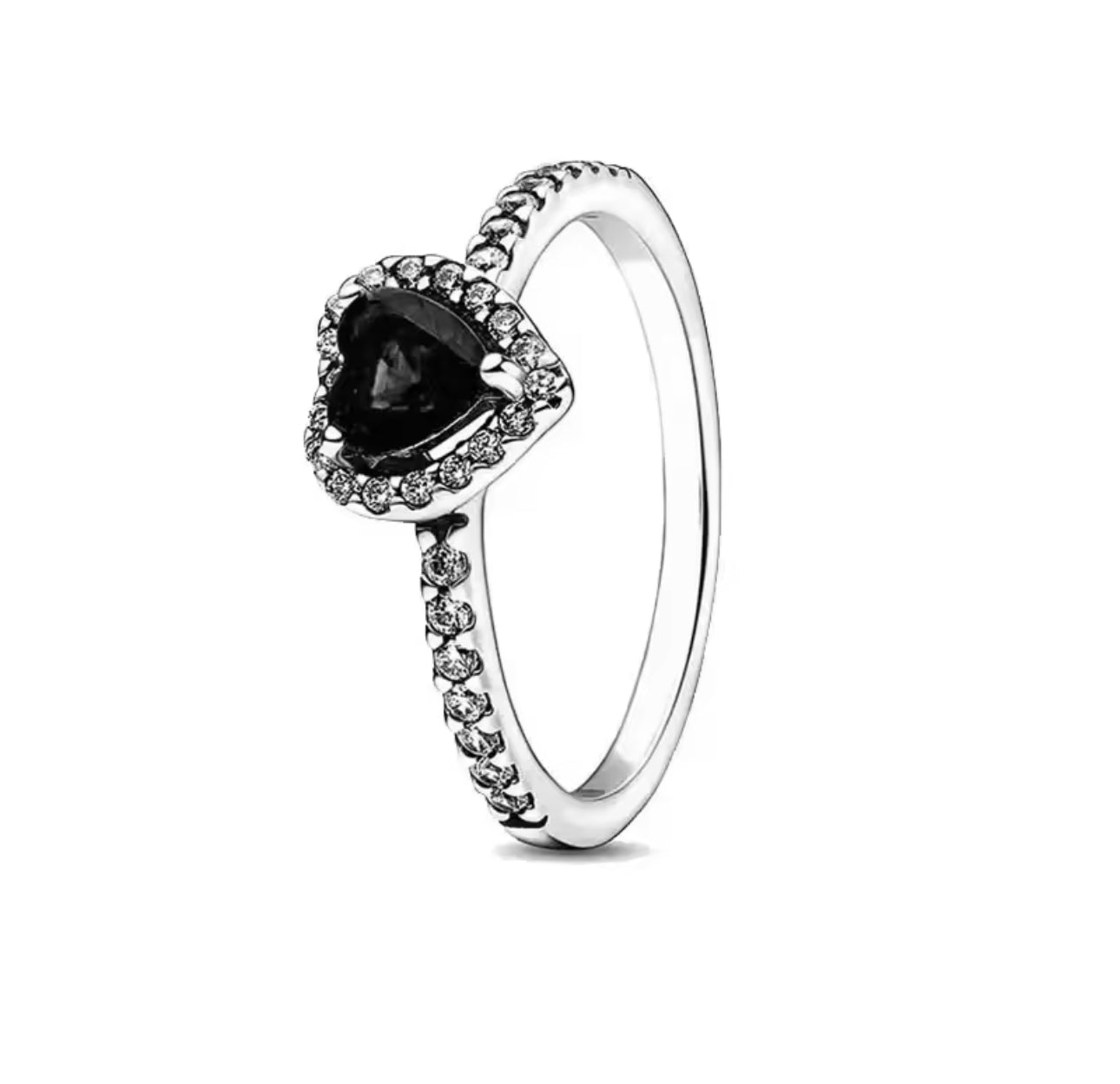 Silver Black Heart Ring