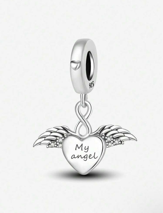 Silver My Angel Heart Charm