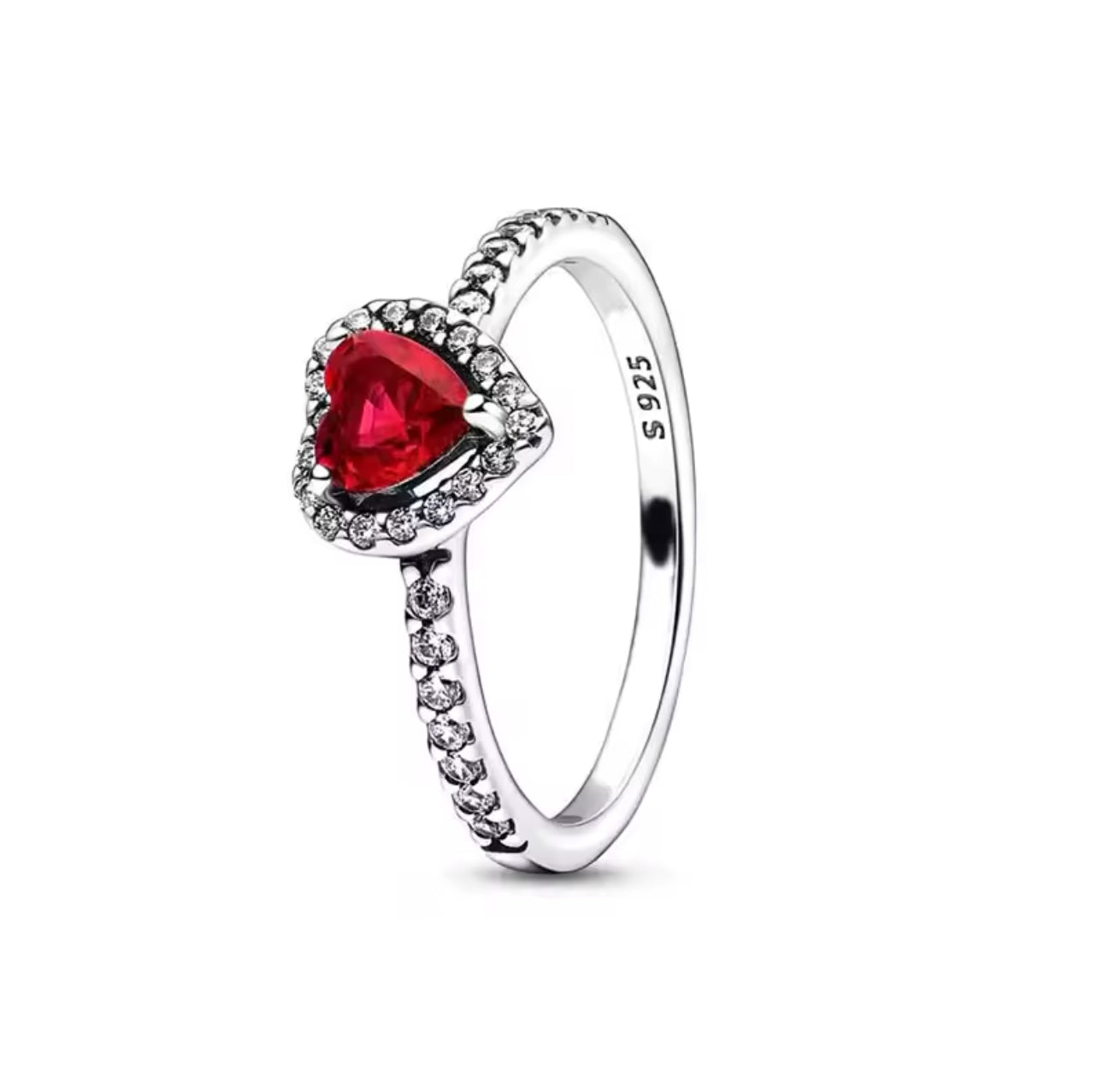 Silver Red Heart Ring