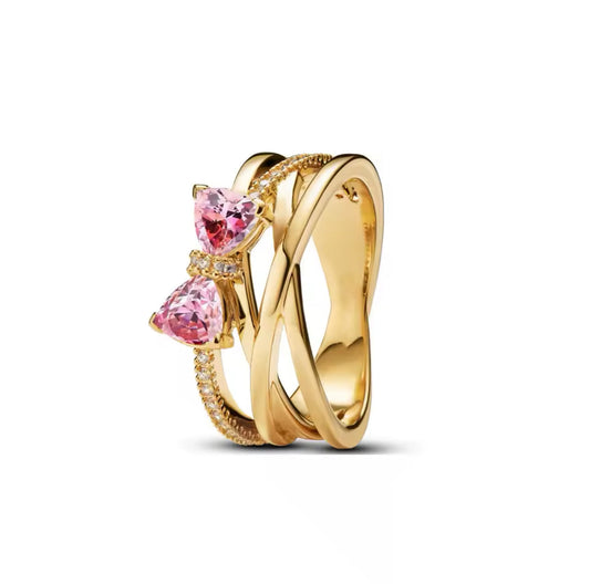 Gold Pink Bow Ring