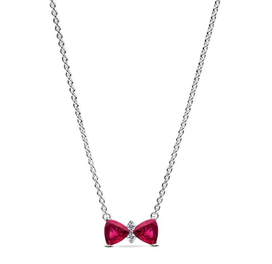 Silver Red Bow Necklace