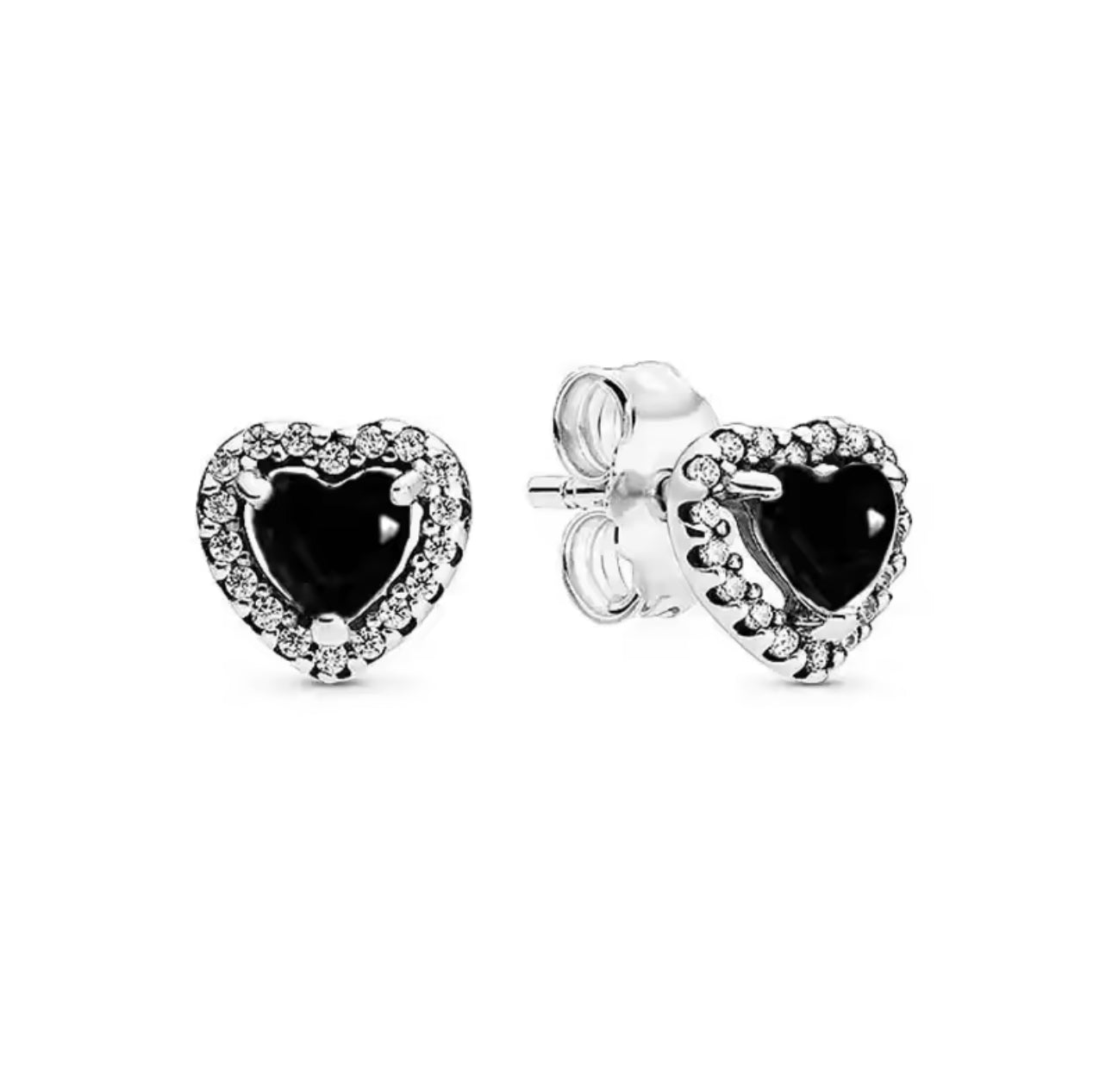 Silver Black Heart Earrings