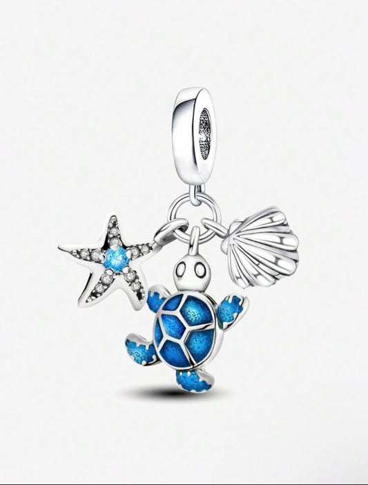 Silver Turtle, Sea Shell and Starfish Charm