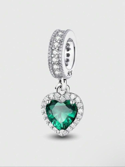 Silver Green Heart Charm