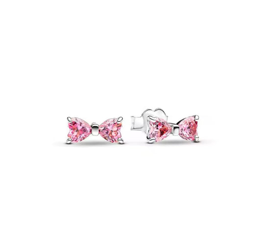 Silver Pink Bow Earrings