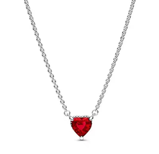 Silver Red Heart Necklace