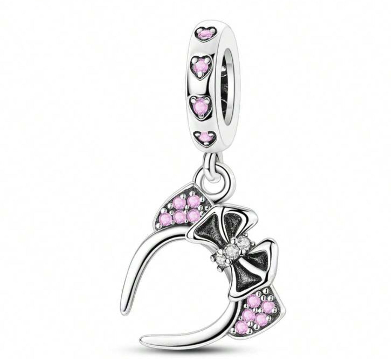 Silver Minnie Mouse Pink Ears Charm
