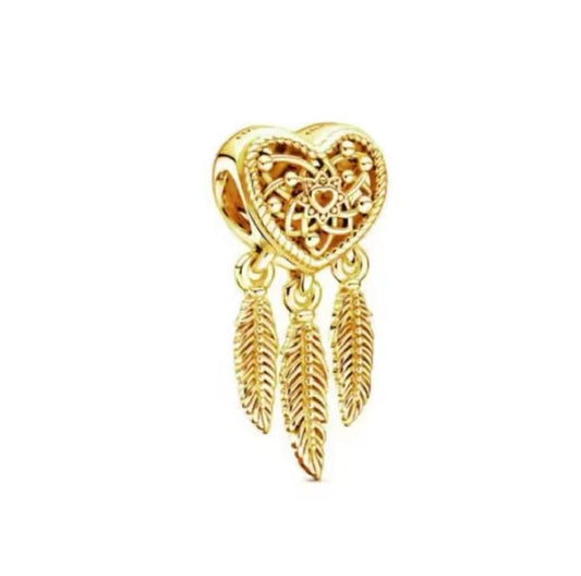 Gold Heart Dream Catcher Charm