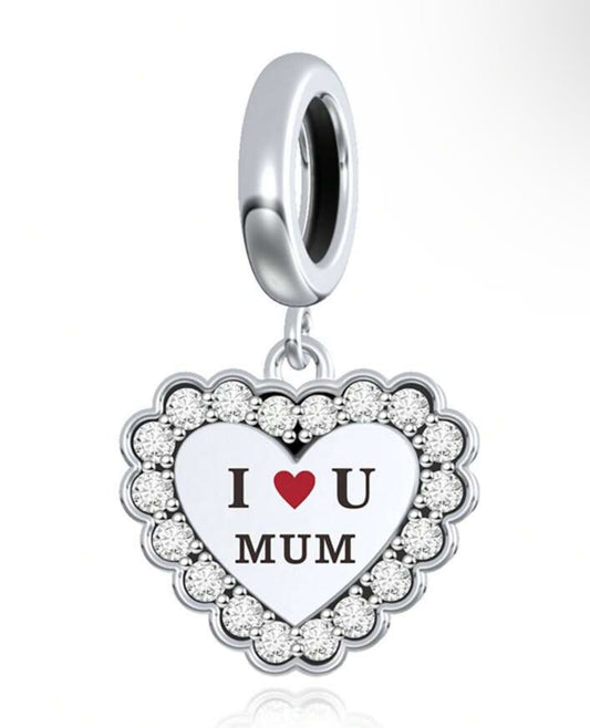 Silver Heart I love You Mom Charm