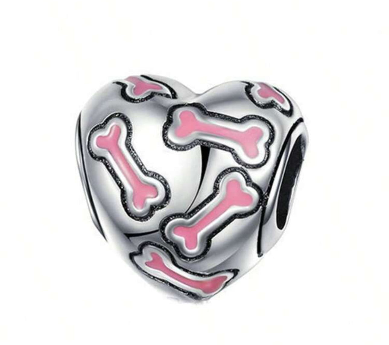 Silver Heart Bone Charm