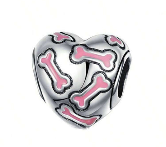 Silver Heart Bone Charm
