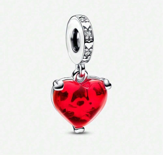 Silver Red Heart Charm