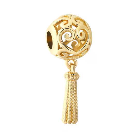Gold Circle Heart Tassle Charm