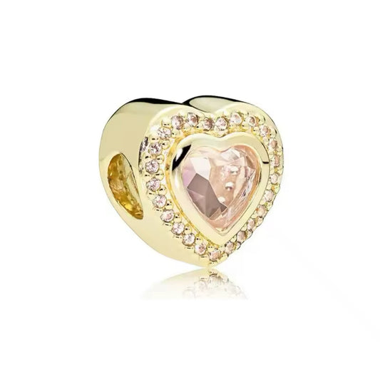 Gold Pink Heart Charm