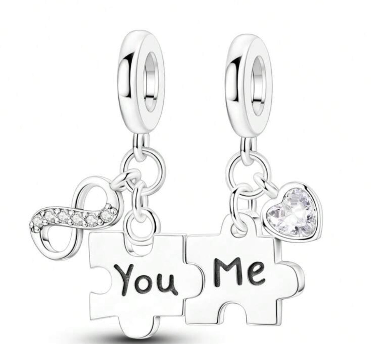 Silver Puzzle Piece You and Me Charm