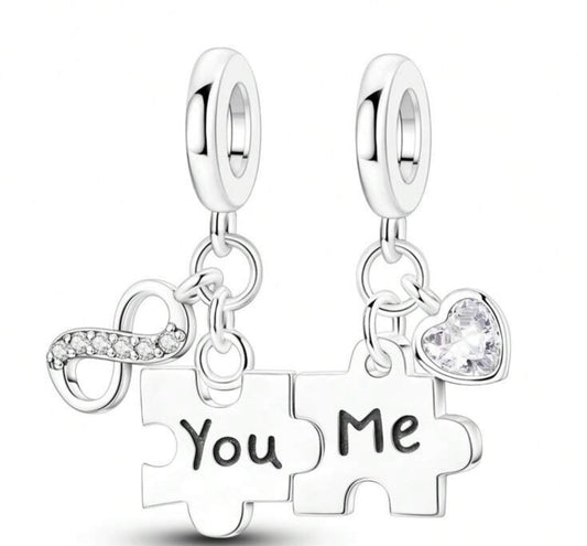 Silver Puzzle Piece You and Me Charm
