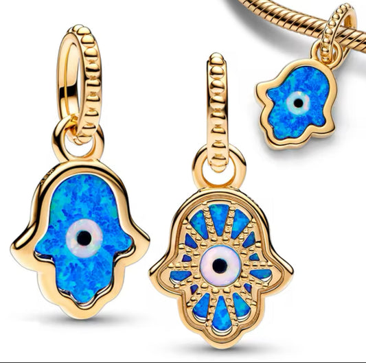Gold Blue Evil Eye Hand Charm