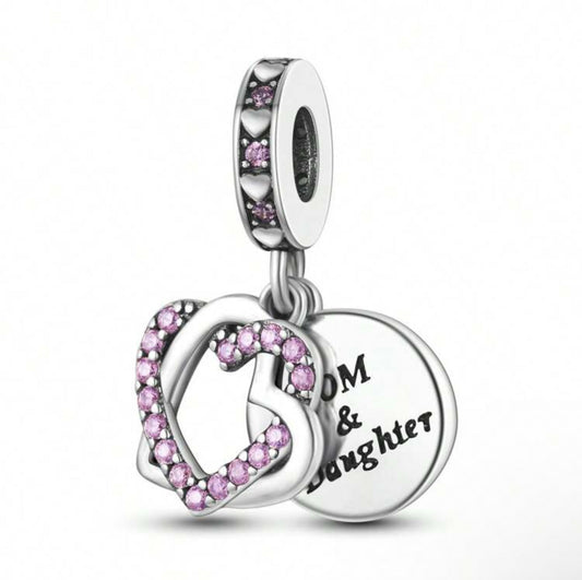 Silver Heart Mom and Daughter Charm
