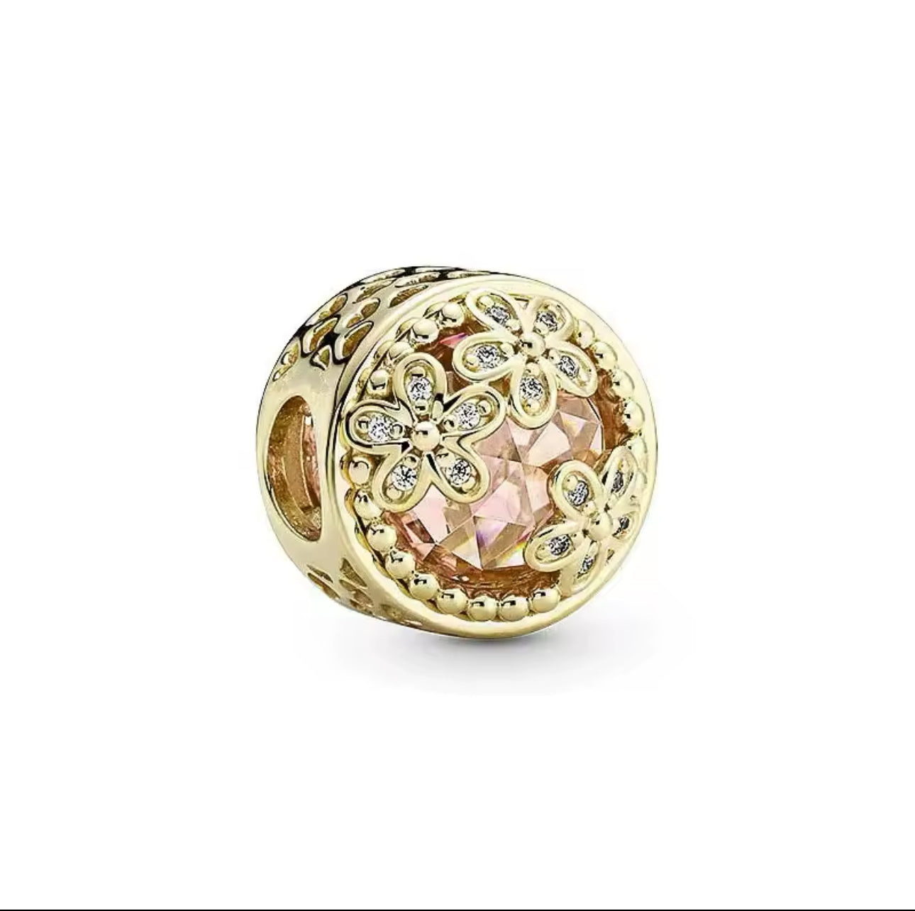 Gold Pink Circle Flower Charm