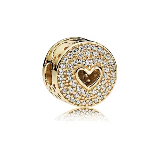 Gold Heart Cricle Charm