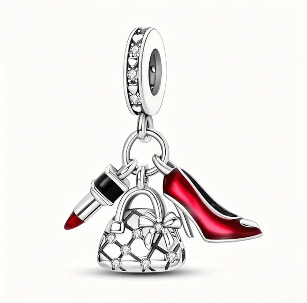 Silver High Heel, Handbag and Lipstick Charm