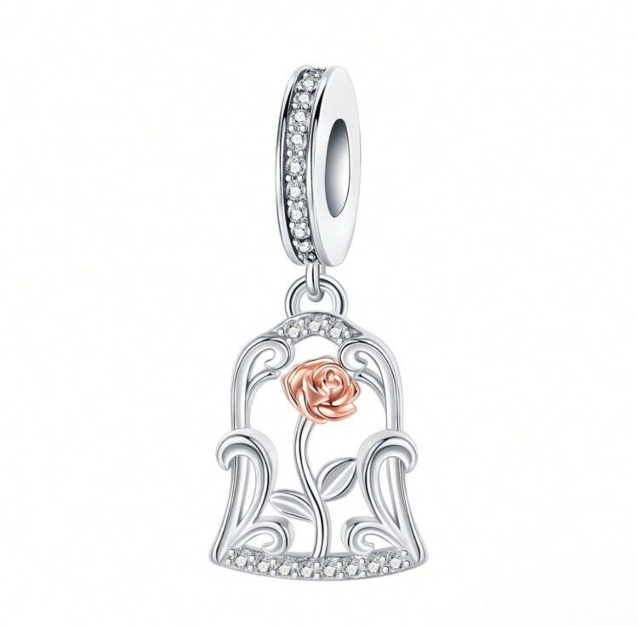 Silver Beauty and The Beast Rose Charm