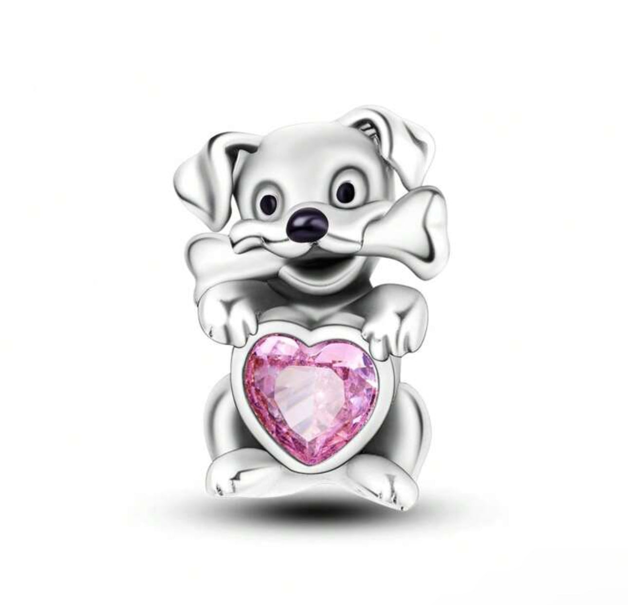 Silver Dog and Heart Charm