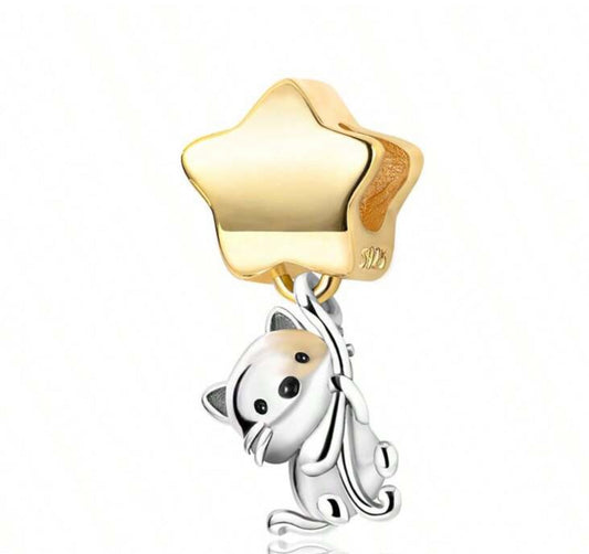Silver Cat and Star Charm