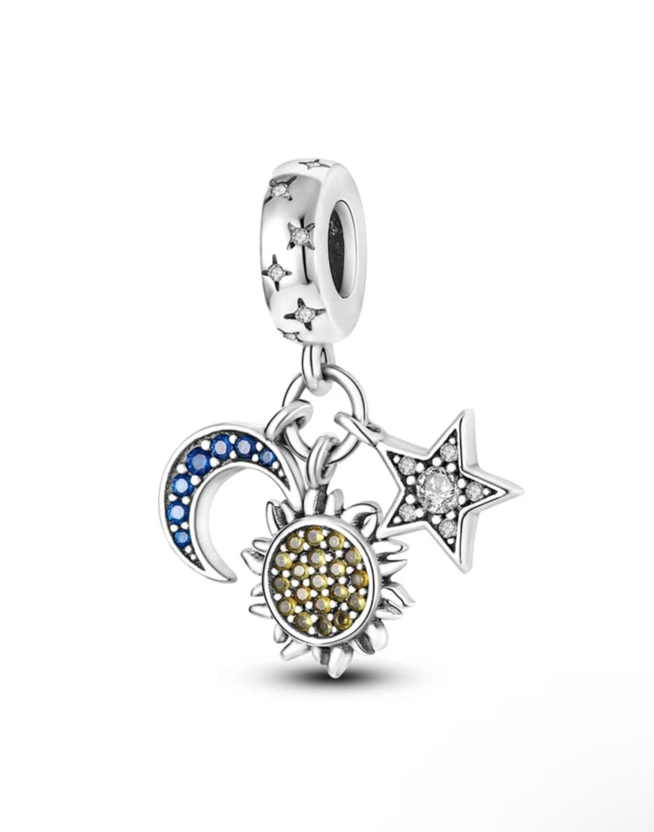 Silver Sun Moon and Star Charm
