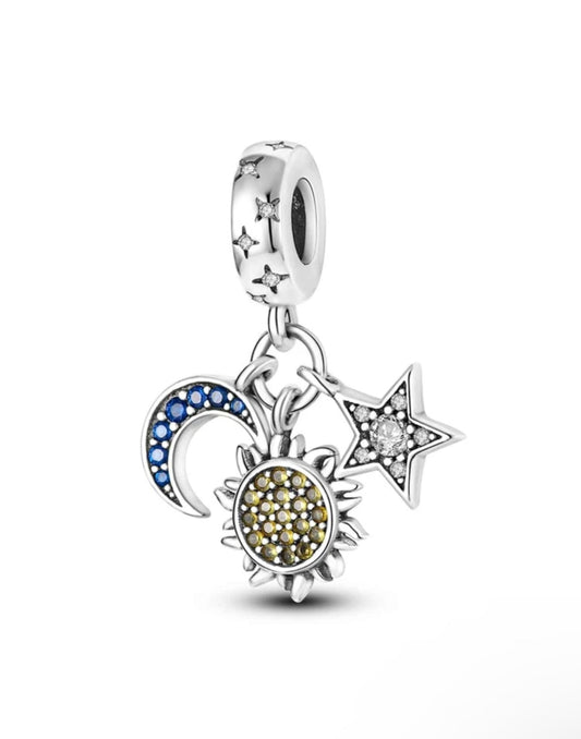 Silver Sun Moon and Star Charm