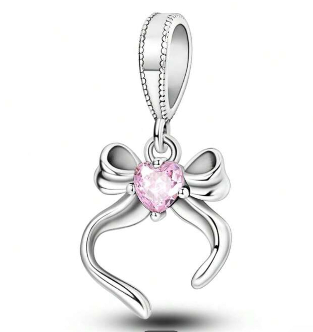 Silver Bow Heart Charm
