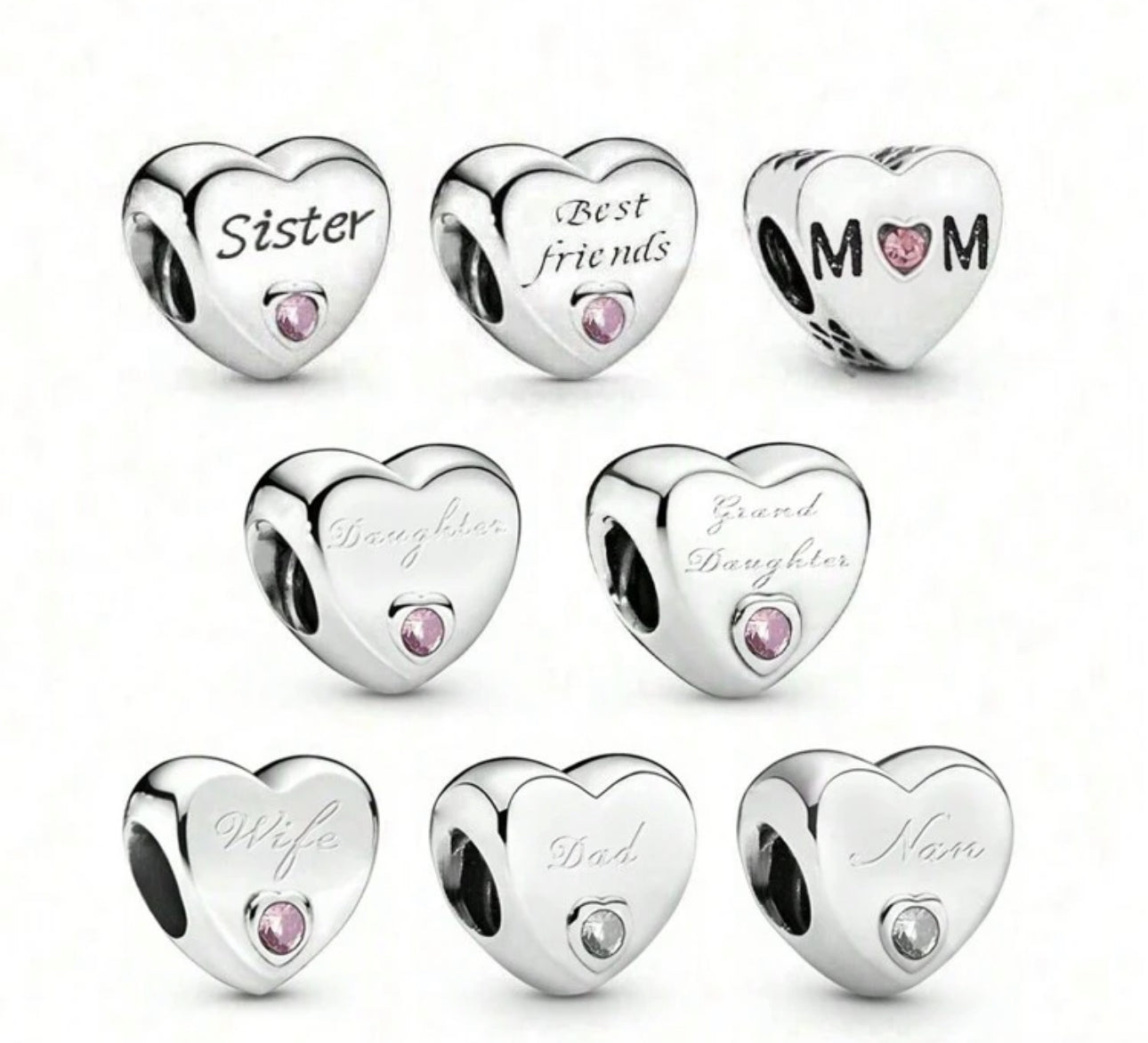 Silver Family Heart Charms