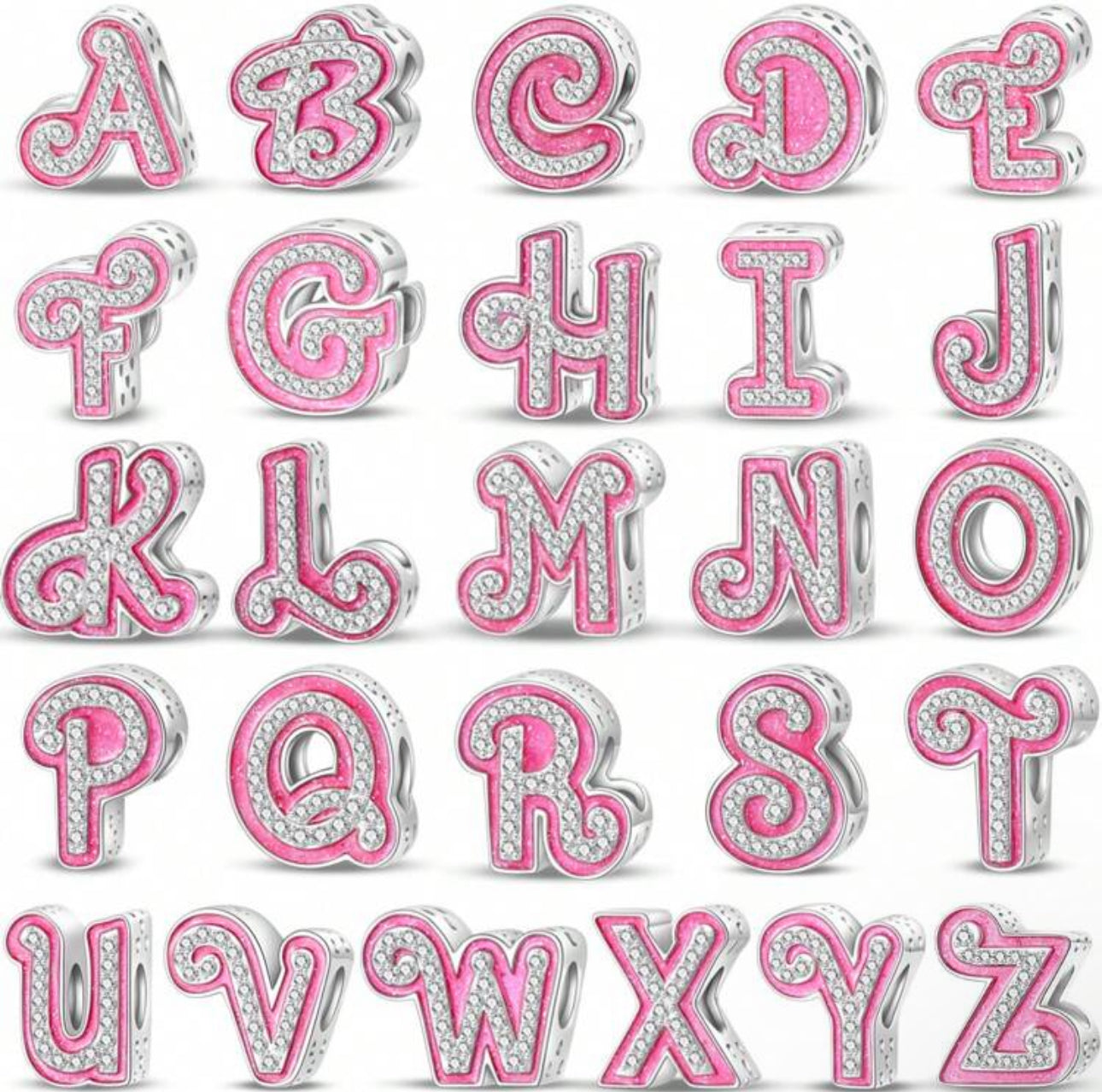 Silver Pink Barbie Letter Charms