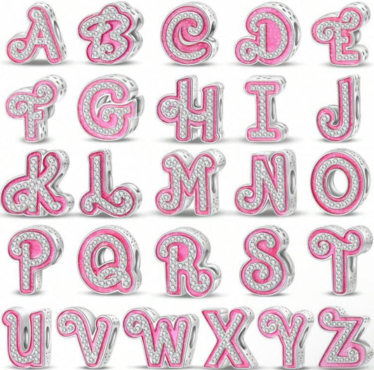 Silver Pink Barbie Letter Charms