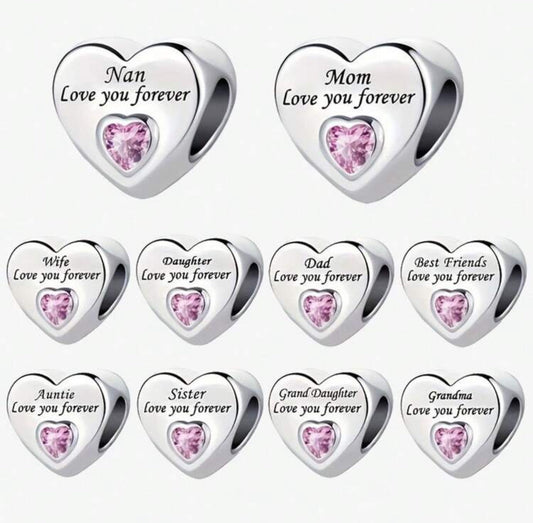 Silver Heart Family Charms