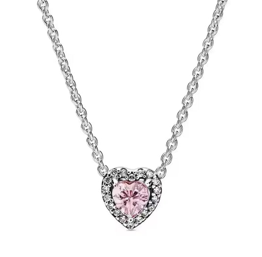 Silver Pink Heart Necklace