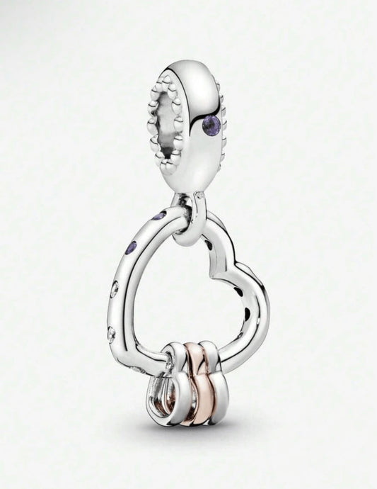 Silver Heart with Three Hearts Charm