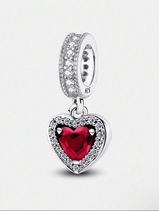 Silver Red Heart Charm