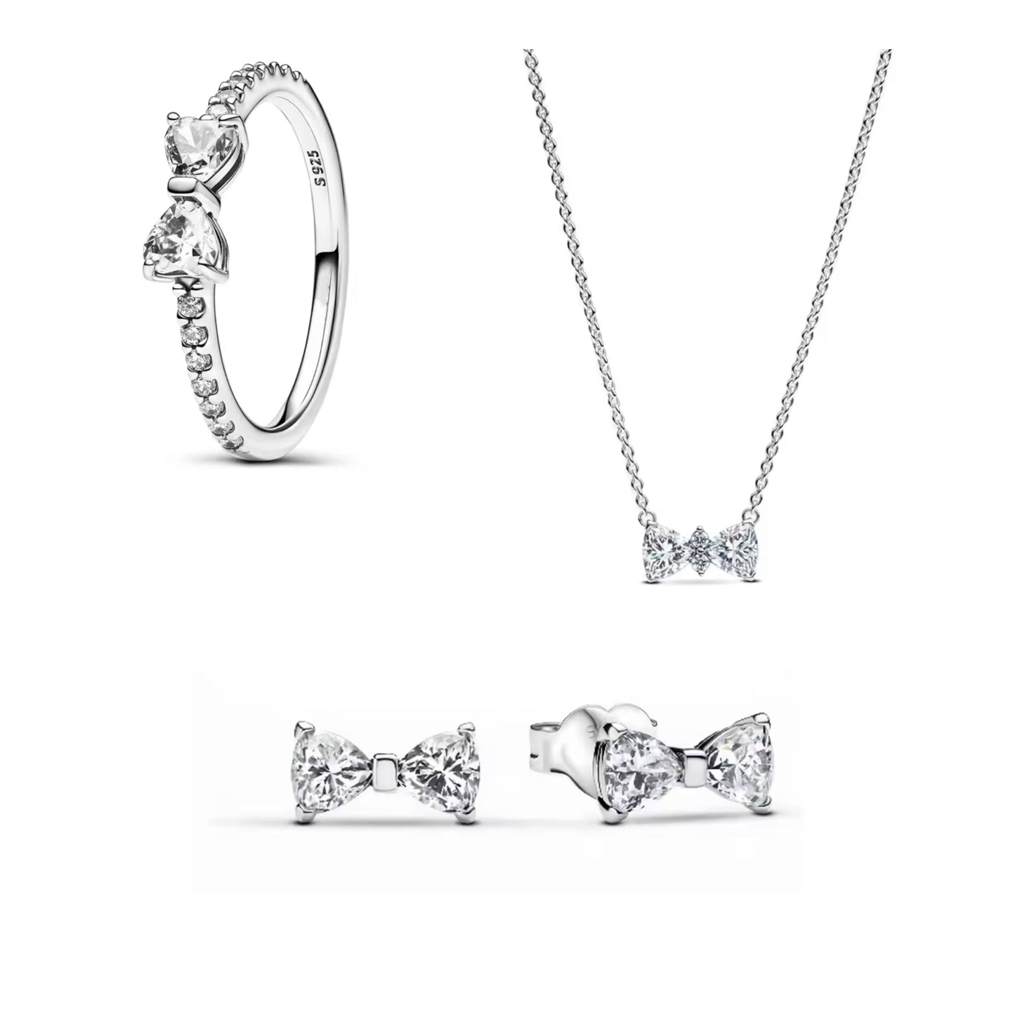 Silver Red Bow Jewellery Set