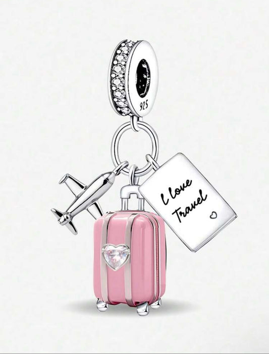 Silver Travel Suitcase Charm