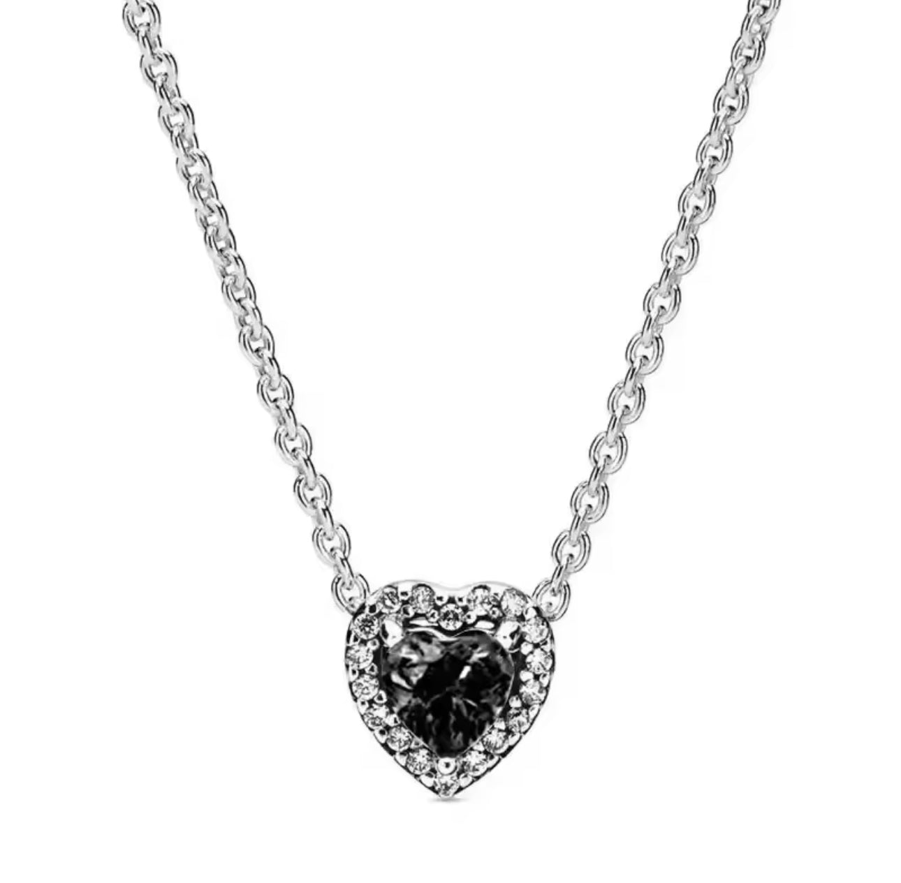 Silver Black Heart Necklace