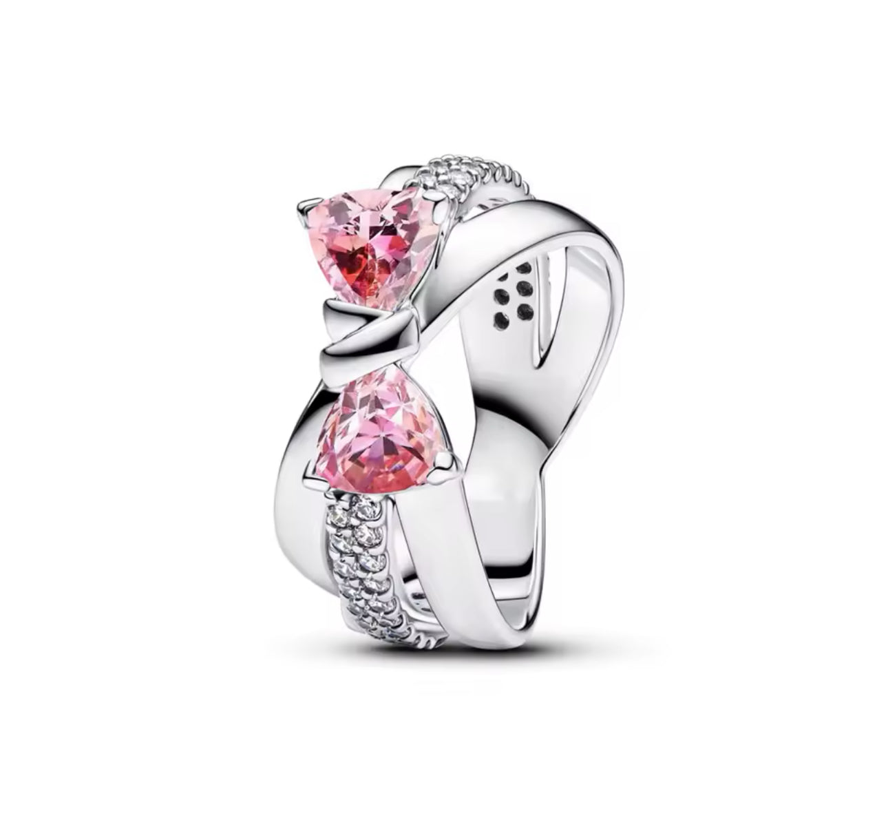 Silver Pink Bow Ring